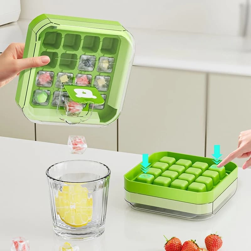 Stampo per cubetti di ghiaccio, nuovo contenitore per ghiaccio pressato, per frigorifero domestico, per ghiaccio fatto in casa, contenitore estivo per la conservazione del ghiaccio, con coperchio e rilascio facile con un clic