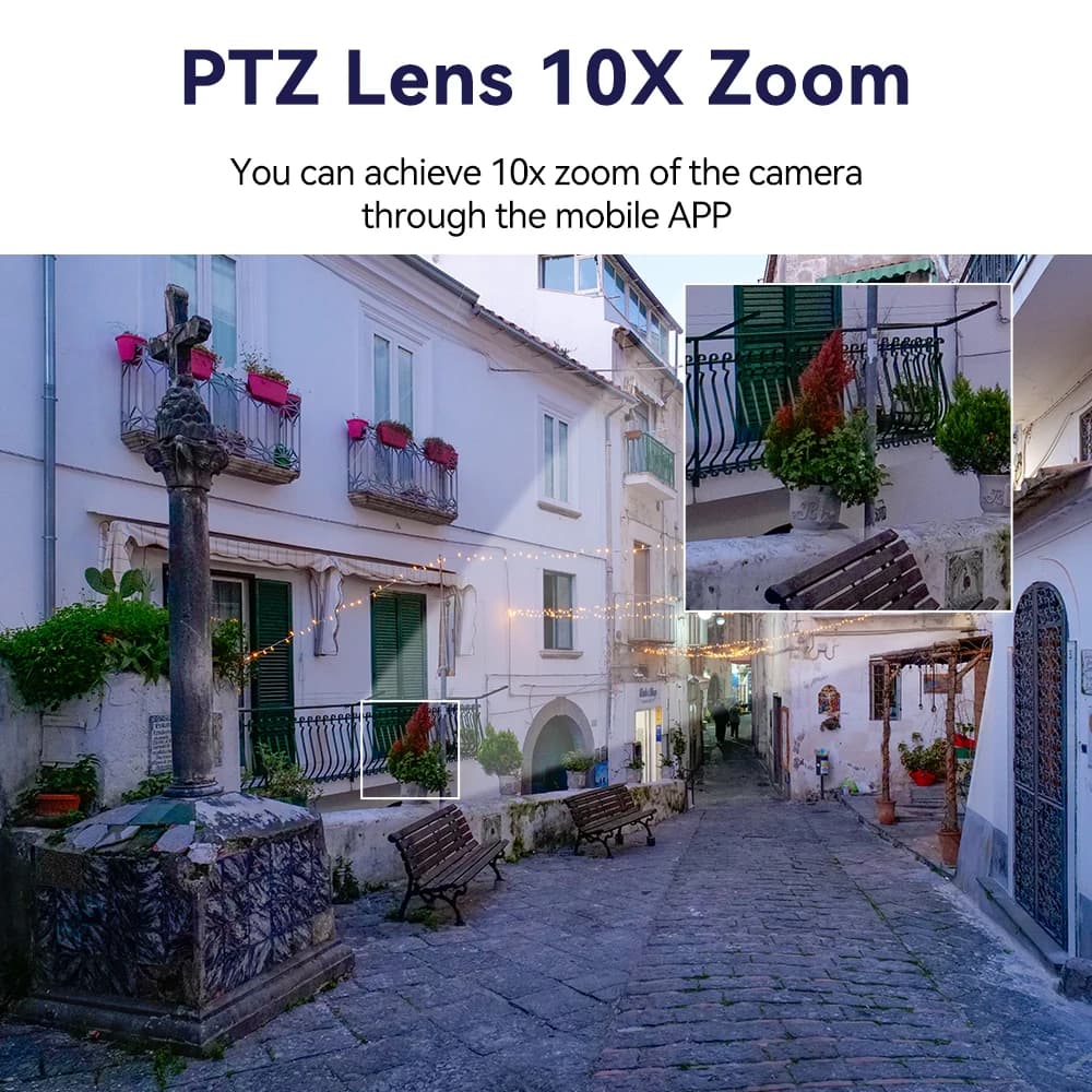 Telecamera IP HD 6K 12MP per Esterni con Tre Obiettivi, Telecamera WiFi Esterna 4K a Doppio Schermo, Telecamera di Sicurezza PTZ con Tracciamento Automatico, Videosorveglianza CCTV