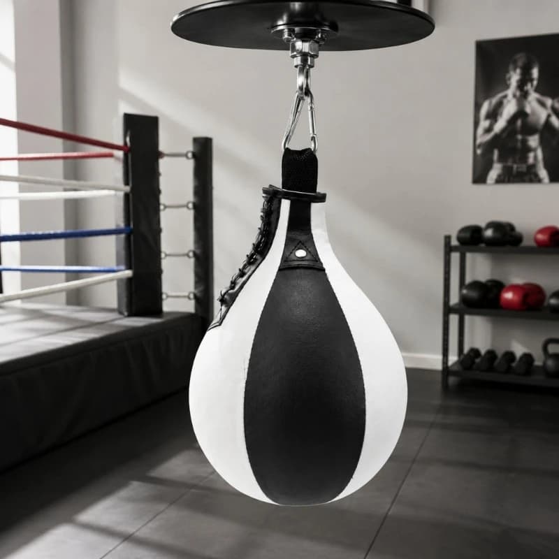 77HC Punching Training Bag for Indoor Boxing Work, Drop-Shaped PU Bag with Stitched Construction and Upper Loop for Rhythm
