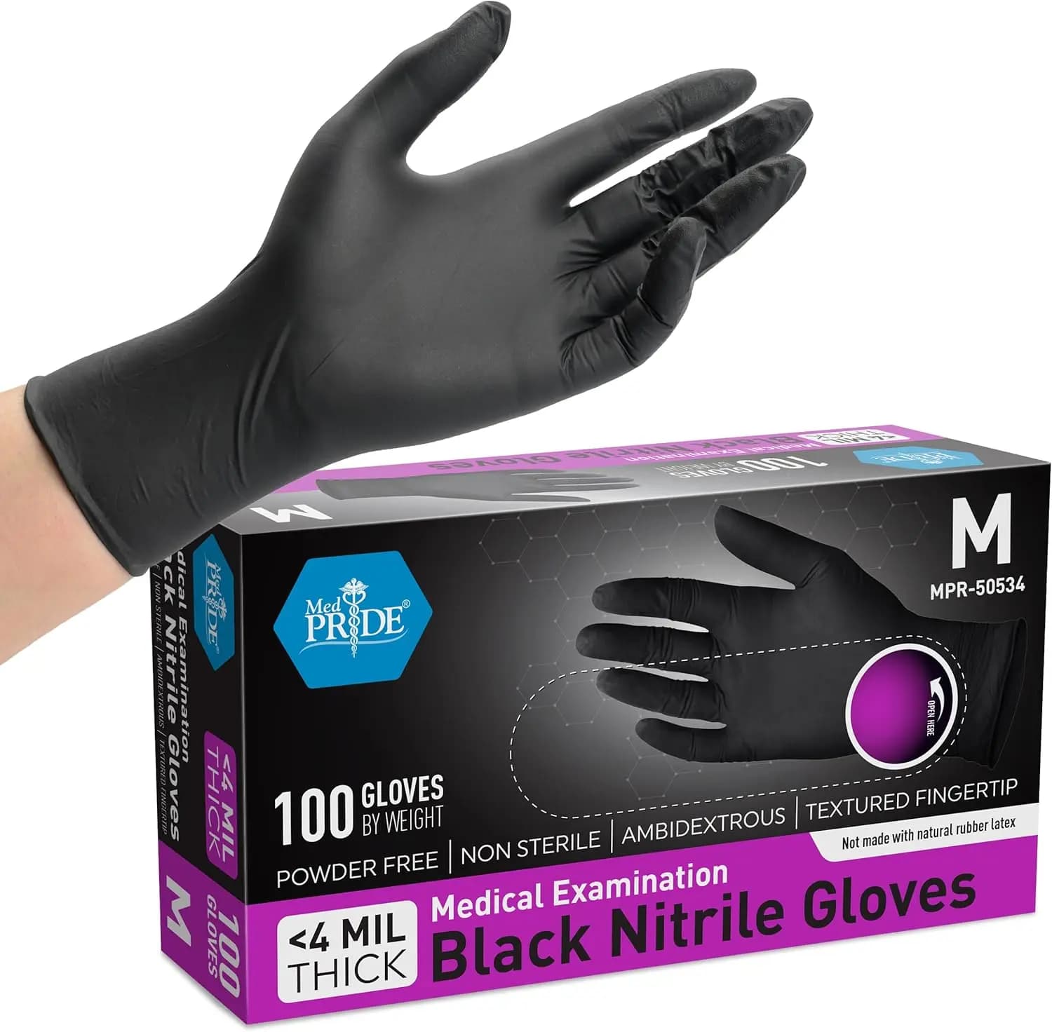 Guanti da Esame in Nitrile Nero, Senza Lattice e Senza Polvere, Non Sterili, Taglia Media, Confezione da 100
