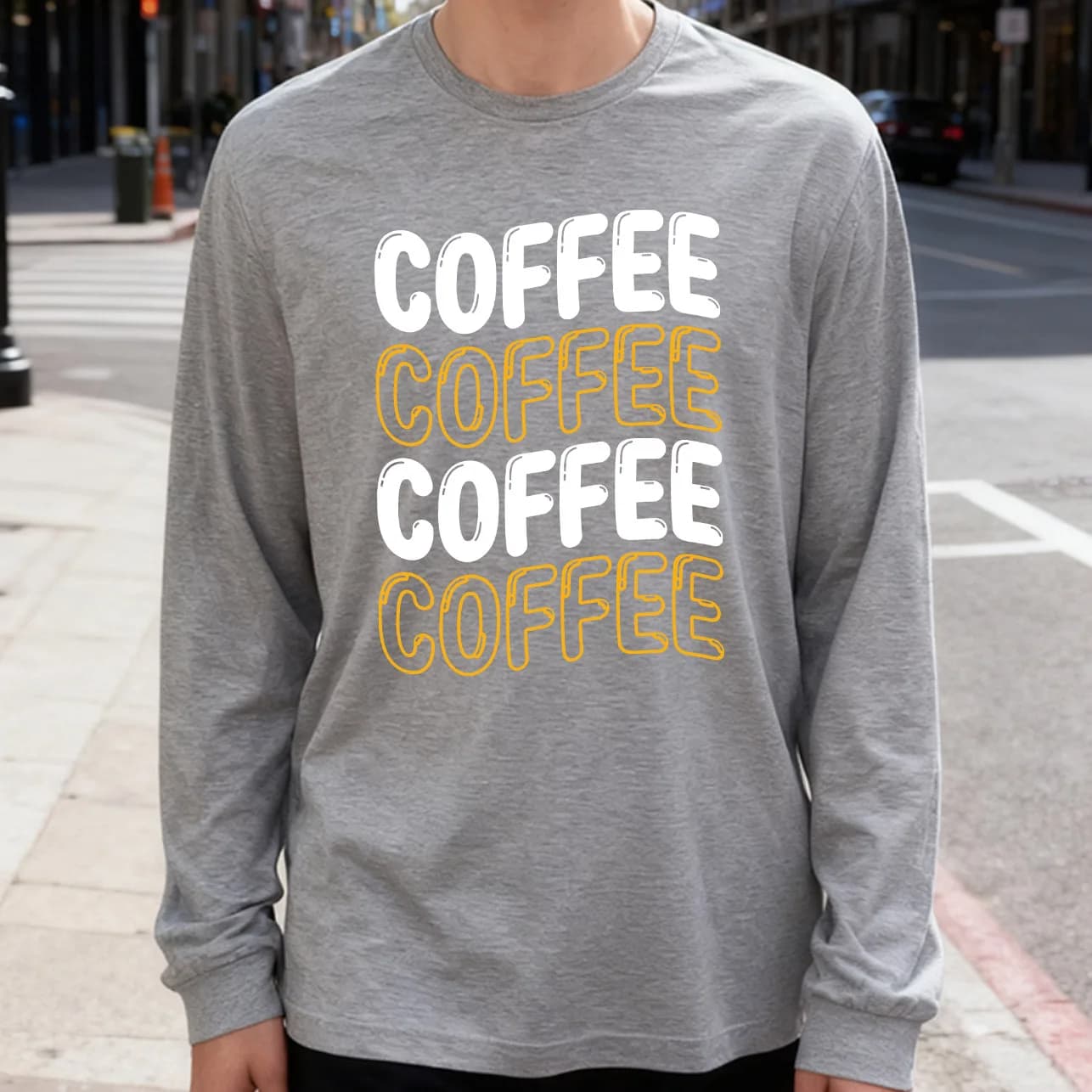 Four Coffee 180g long sleeve t-shirt 100% cotton printed casual crew neck to wear every day soft and breathable