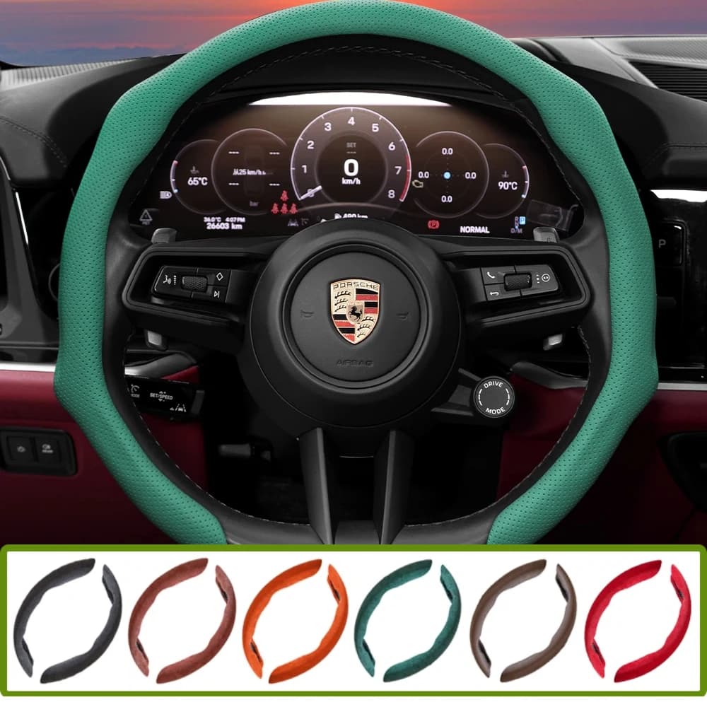 Suitable for Porsche Snap-On Steering Wheel Cover, Anti-Slip, Sweat-Absorbent, Perforated, Breathable Protective Cover