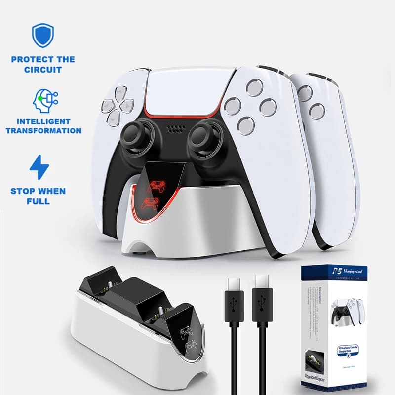 Caricatore Doppio Rapido per Controller PS5, Stazione di Ricarica con Indicatore LED per Gamepad PS5