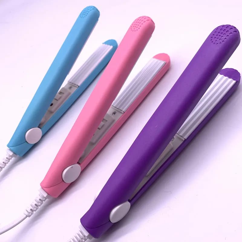 Mini iron pink electric curler with corrugated plate, tools for shaping hair