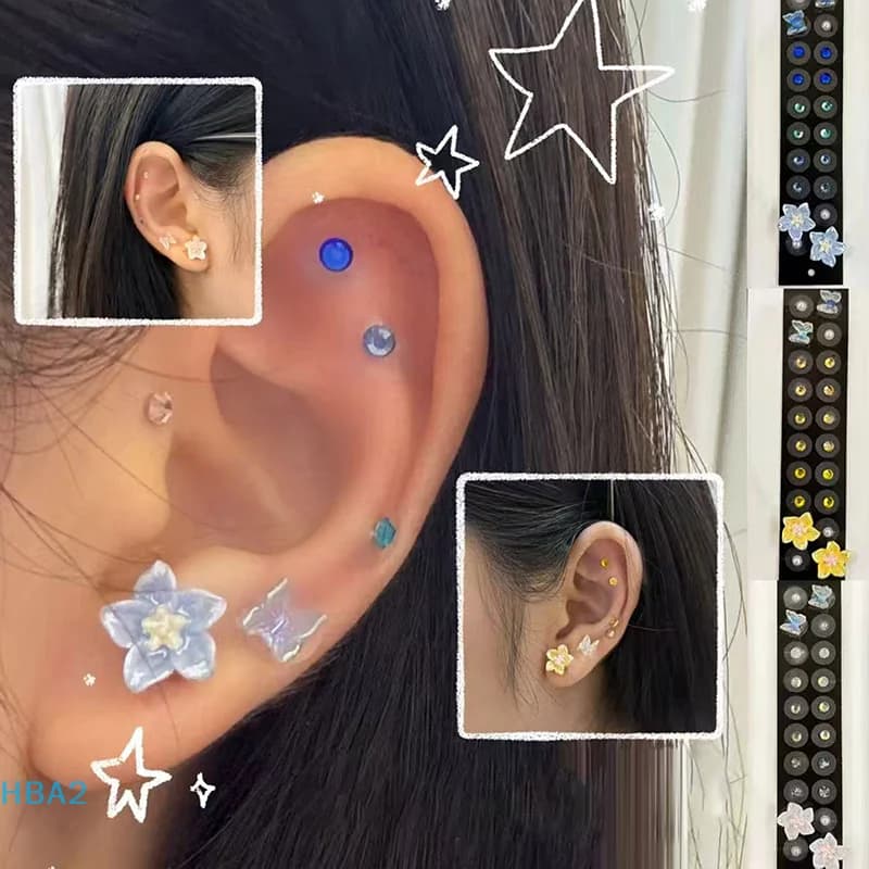 'H'20 butterfly flower-shaped patches crystal ear acupuncture stickers for ear disposable earphone massage therapy needle patch