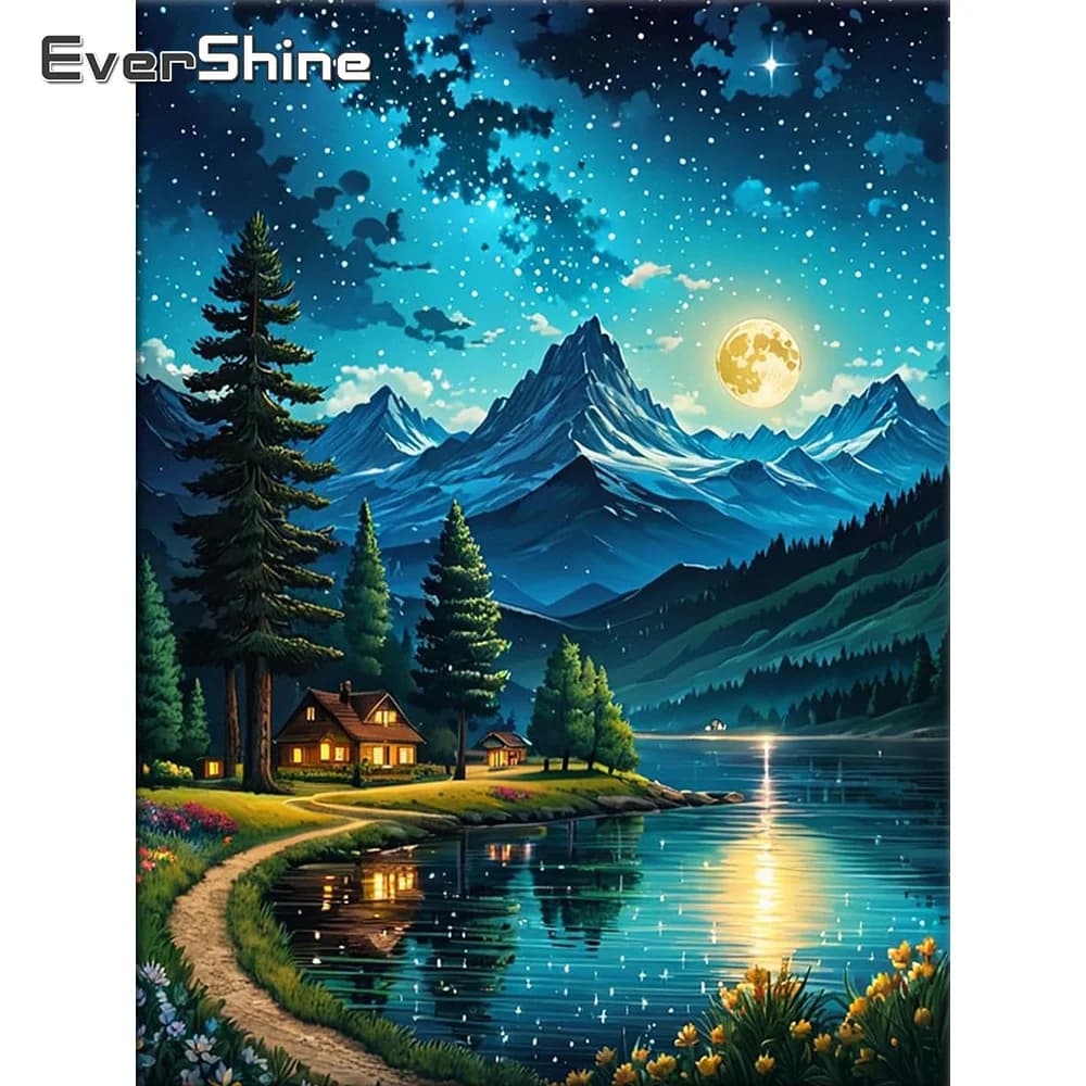 Evershine Landscape Diamond Mosaic Mountain Full Square Painting Tree Cross Stitch Embroidery Moon Home Living Room Art Craft