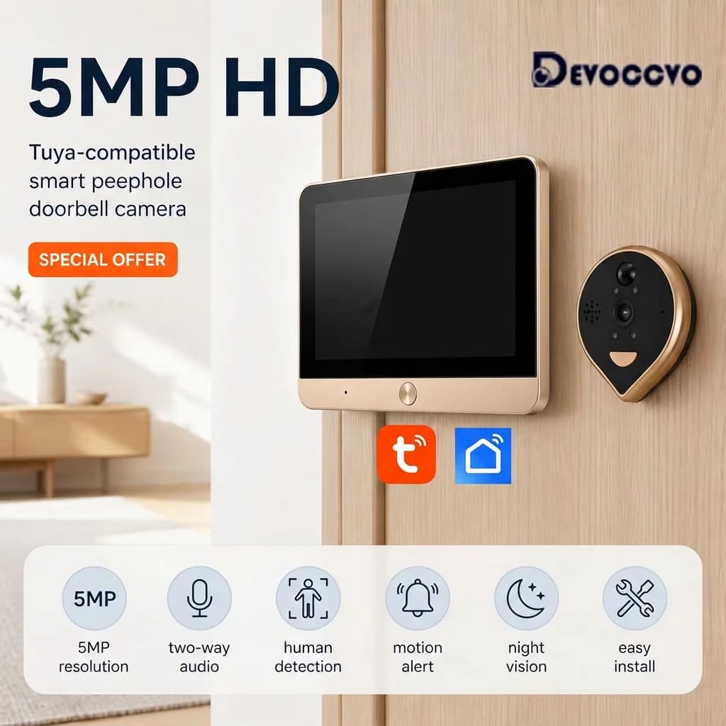 Tuya 5MP Peephole Viewer with 5 Inch Screen WiFi 940NM IR Microwave Motion Detection Door Camera Equipped with 10000mAh Battery