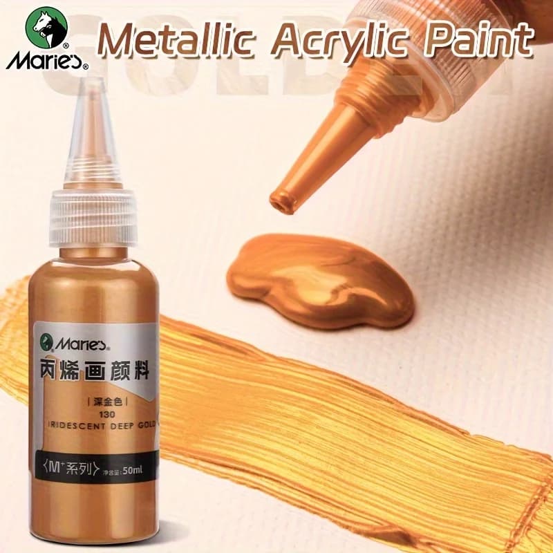 Marie's Deep Golden Metallic Acrylic Paint,1pc 50ml/1.7fl.oz,Water Resistant for Canvas,Wood,DIY,for Students,Artist,Adults