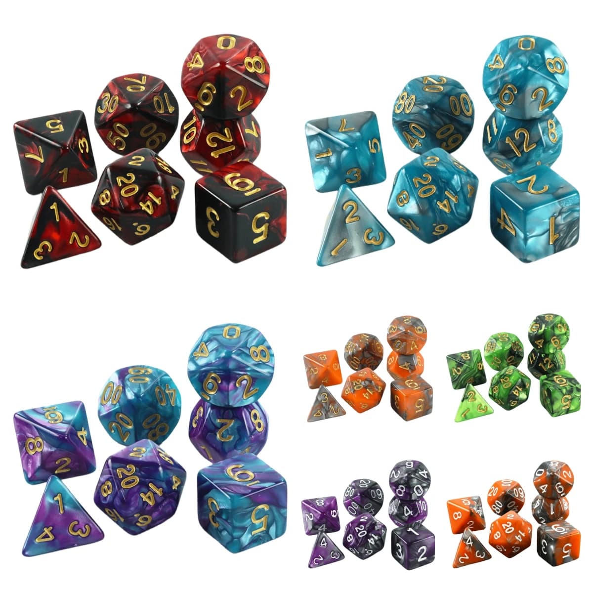 Set di dadi DND 7 pezzi di dadi poliedrici di colore di miscelazione per accessori per giochi da tavolo DND TRPG dadi da gioco da tavolo D4 D6 D10 D00 D12 D20