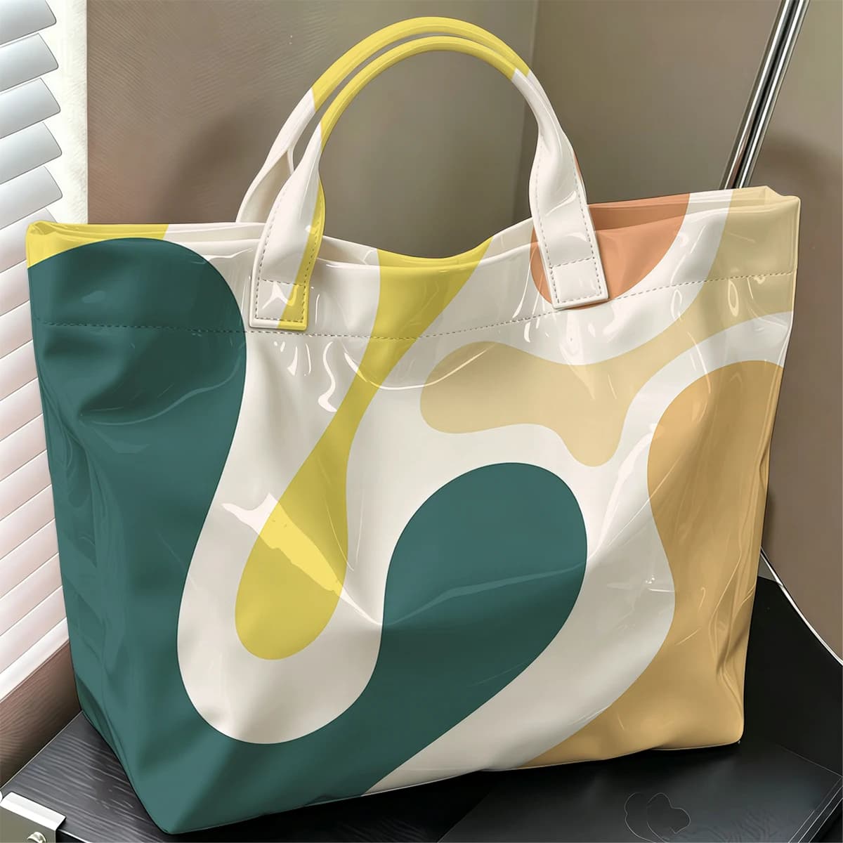Retro Blob Hot Sale Large Glossy PVC Tote Bag Hand Washable Waterproof Great for Travel Commute Makeup Storage Handbags