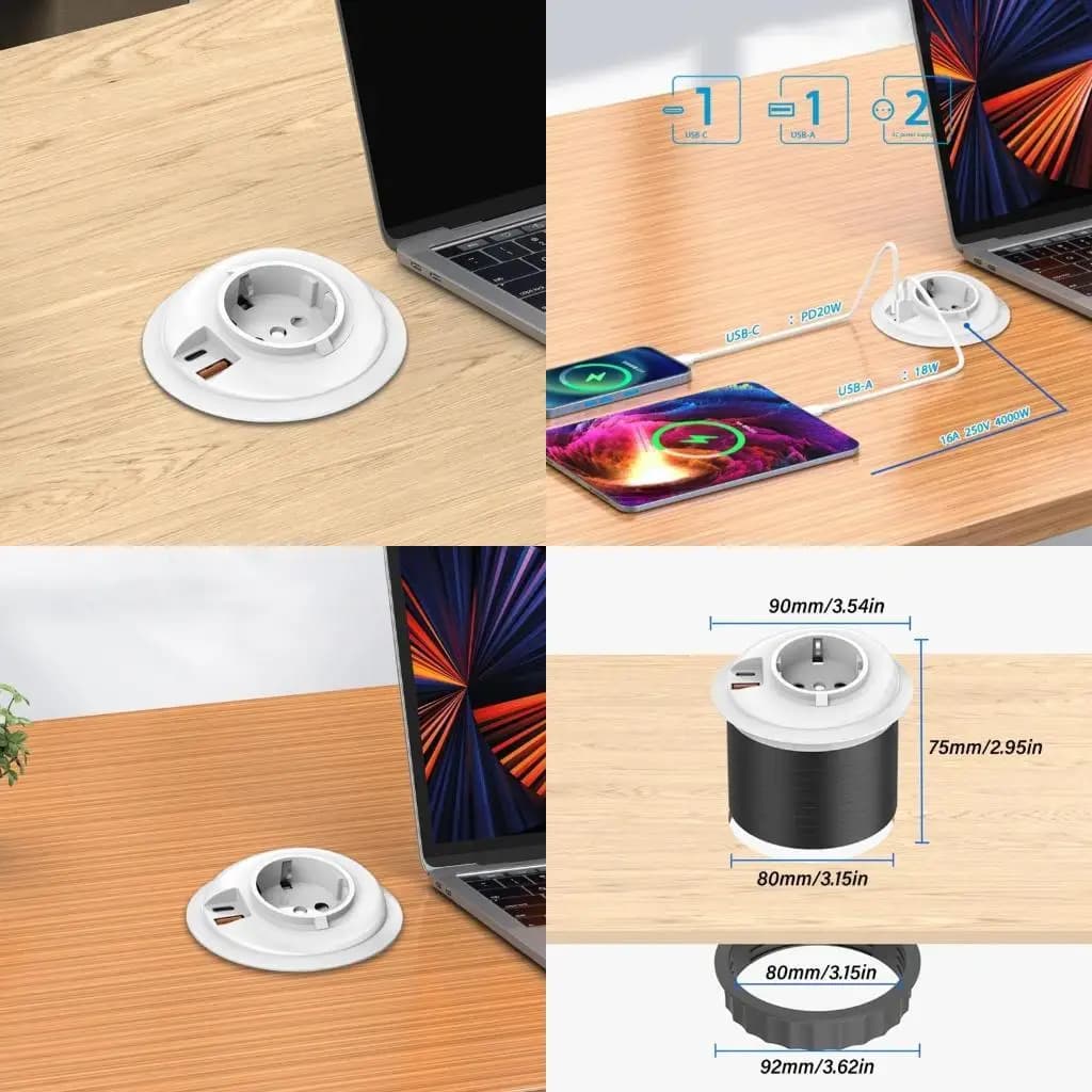 R9UF ottimizza le porte alimentazione da tavolo Prese alimentazione da tavolo a 360 gradi salvaspazio ABS Semplice da per