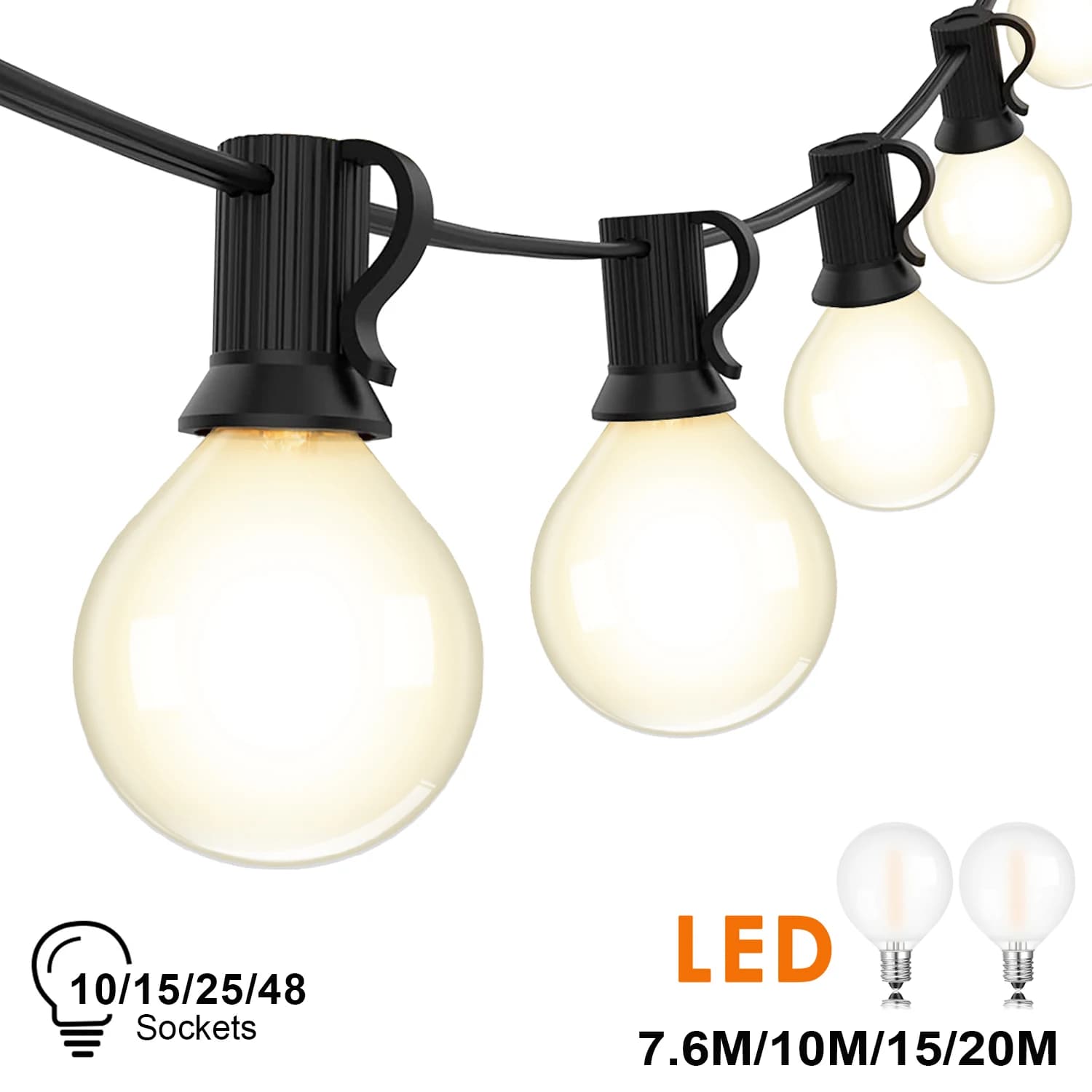 65FT fata luci stringa per esterni G40 LED lampadine bianche smerigliate dimmerabili collegabili impermeabili decorazioni da giardino ghirlanda catena luminosa