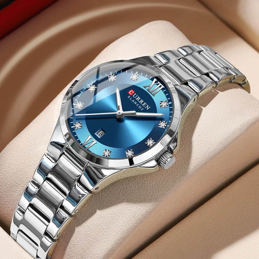 CURREN Women's Luxury Brand Wrist Watch Stainless Steel Strap With Elegant Dial Luminous Hands Waterproof Watch