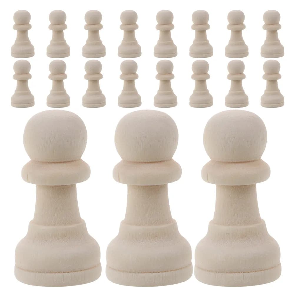 Set di 32 Pezzi degli Scacchi Internazionali in Legno Non Finito, Pezzi degli Scacchi Vuoti Fai-da-Te per Sostituzione, Set per Uso in Gioco e Artigianato in Legno