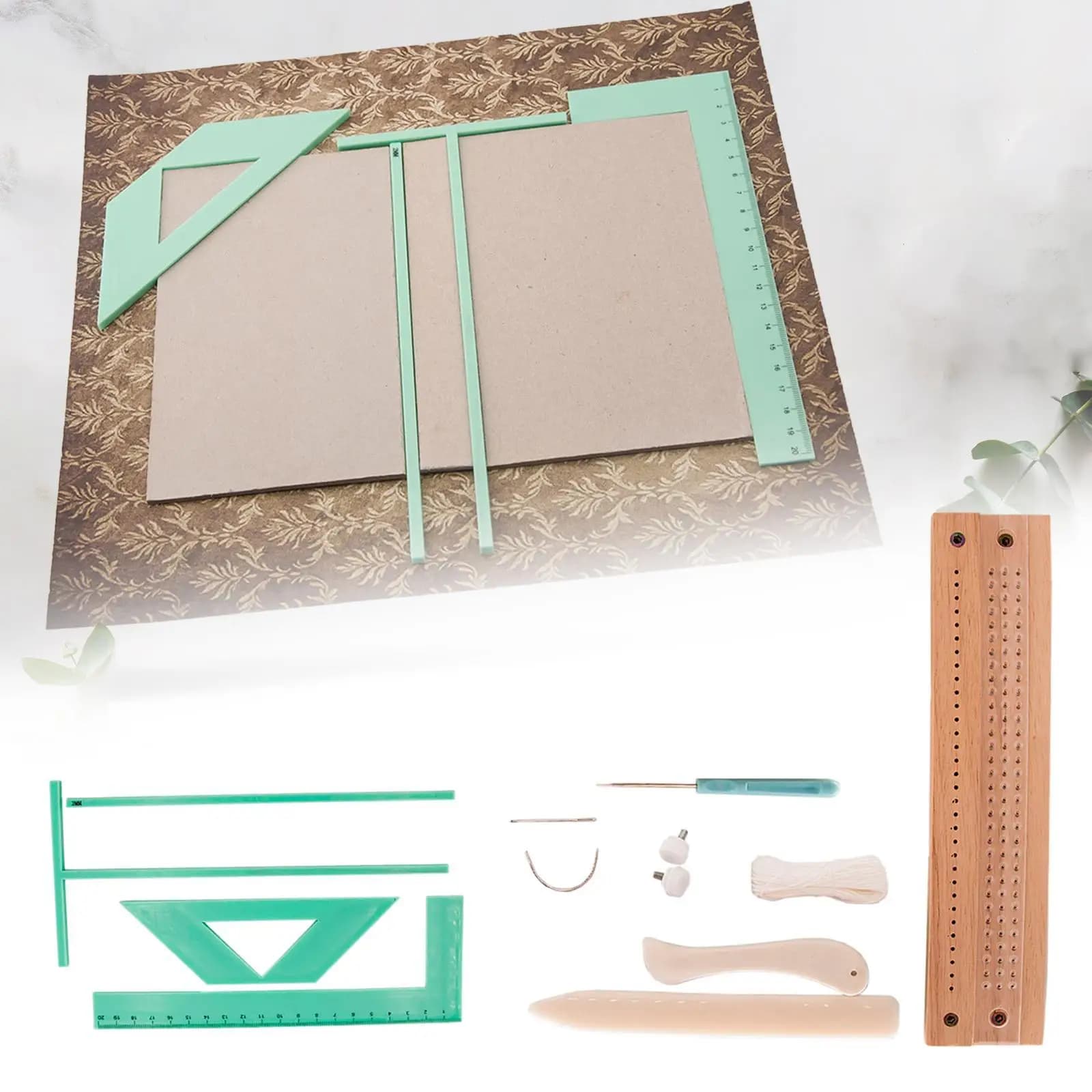 Book Binding Starter Tool Kit Durable Wood PP Materials Cradle Tool Set for Signature Punching and Planner Scrapbooking Use