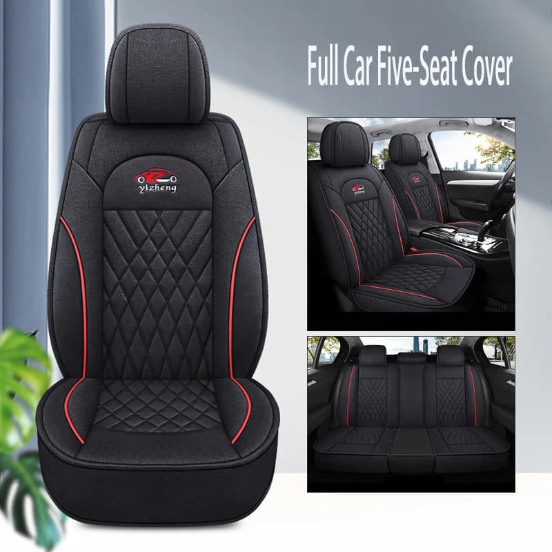 Set completo di coprisedili auto traspiranti in lino per 5 posti, protezione universale per sedili auto per quattro stagioni, design a copertura totale.