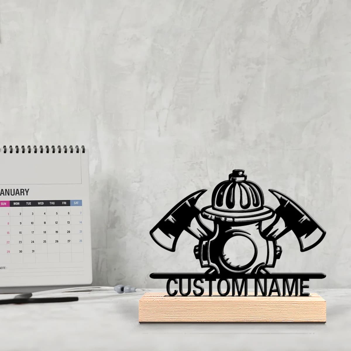 1 statua in metallo a forma di idrante antincendio Crossaxi, di nuova concezione, personalizzata e su misura, con base in legno, decorazione da scrivania, adatta come regalo.