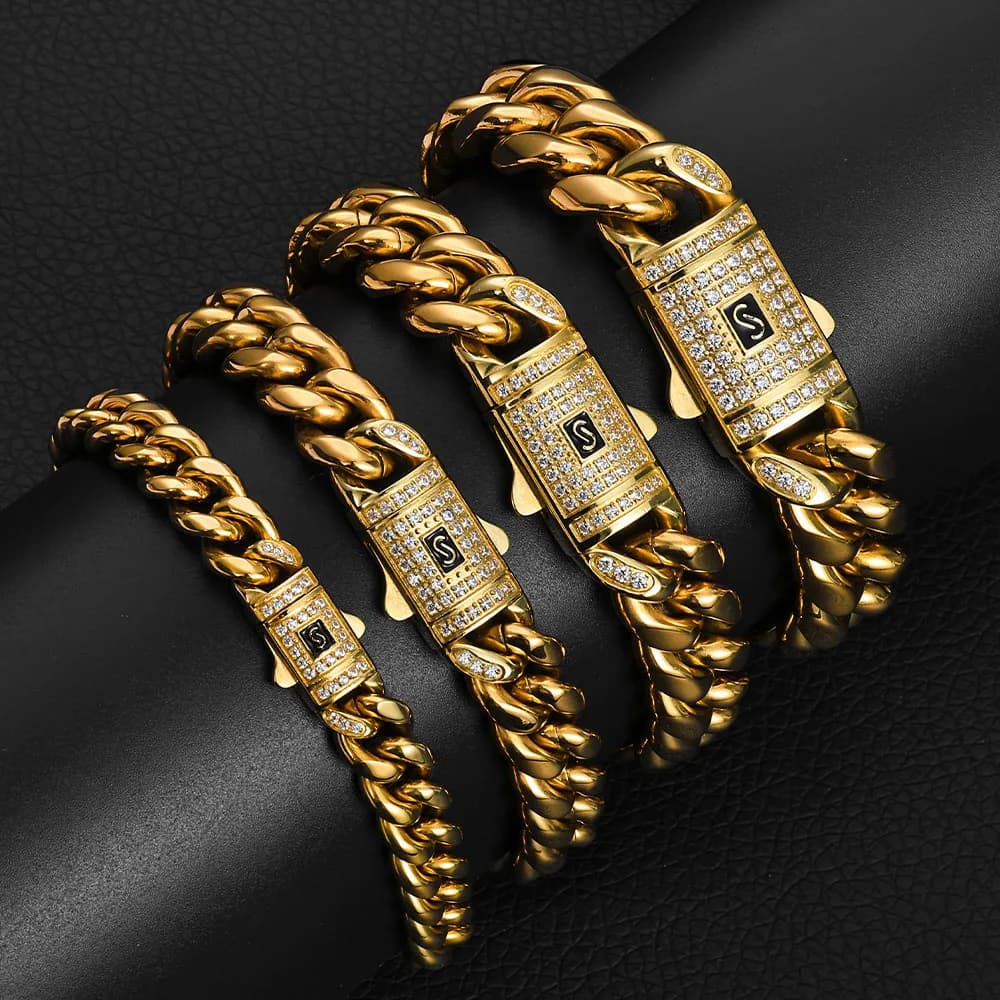 Bracciale in acciaio inossidabile Miami cubano placcato oro 14 carati CNC gioielli da uomo catena alta lucidatura 8-14 mm regalo di lusso