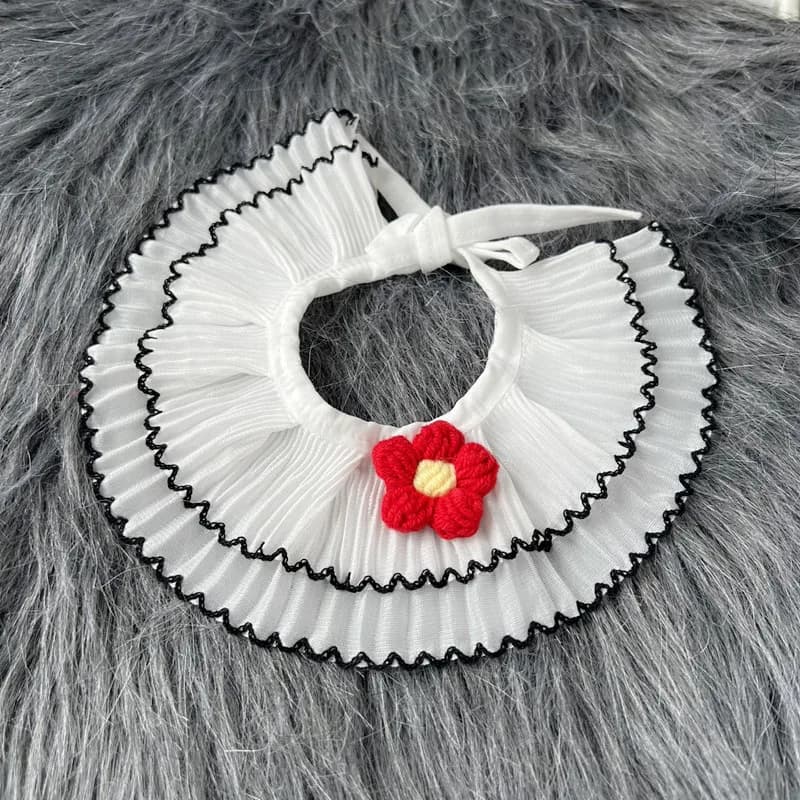 Knitted Floral Pet Bandana - Cute Cat Dog Neck Scarf Adjustable Pet Drool Bib for Small Medium Large Breeds