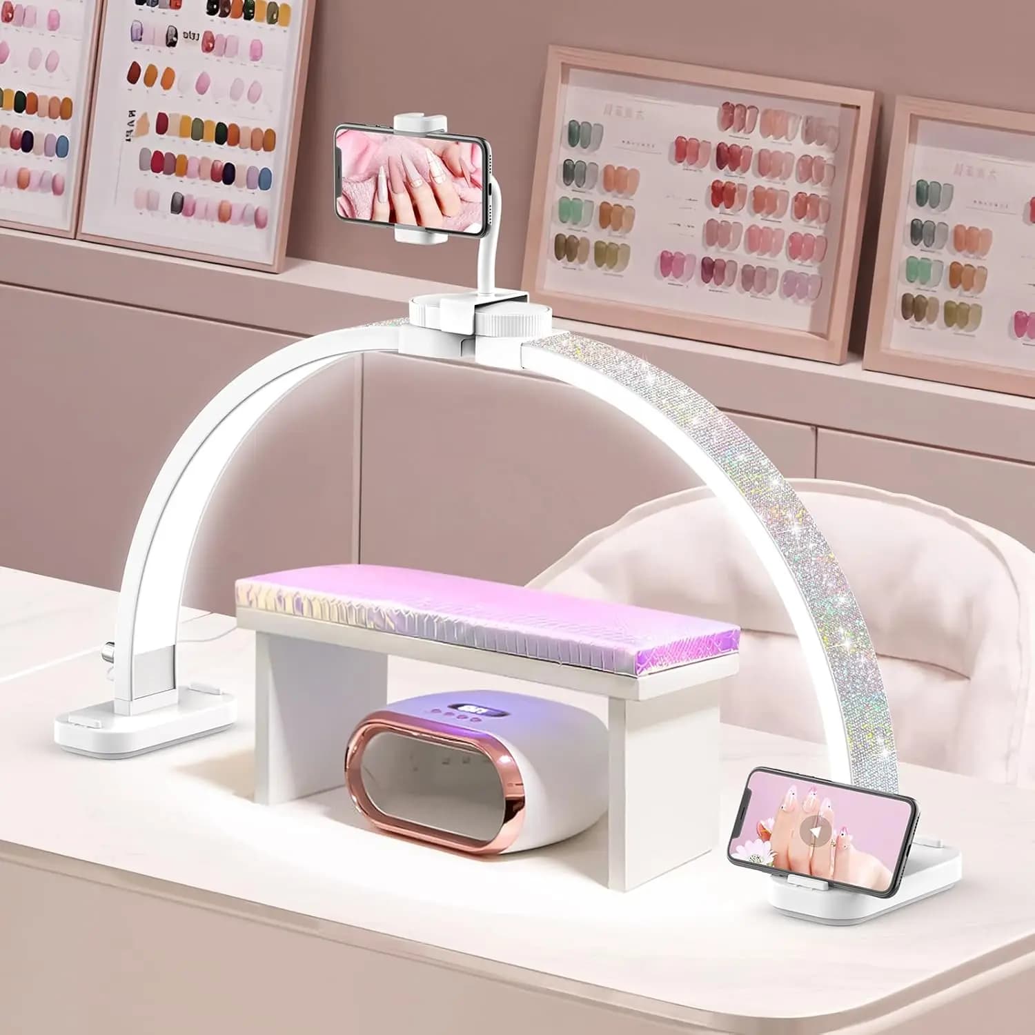 Table Lamp with Stand for Phone - Professional 48W Lamp for Manicure, Eyelash, Makeup and Tattoos