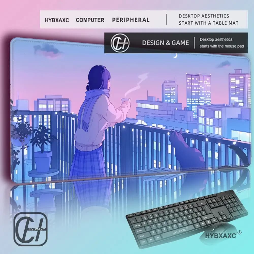 HYBXAXC Tappetino da scrivania Anime Kawaii, Tappetino per mouse da gaming, Tappetino da scrivania Tokyo Street, Tappetino per mouse e tastiera per computer desktop e laptop