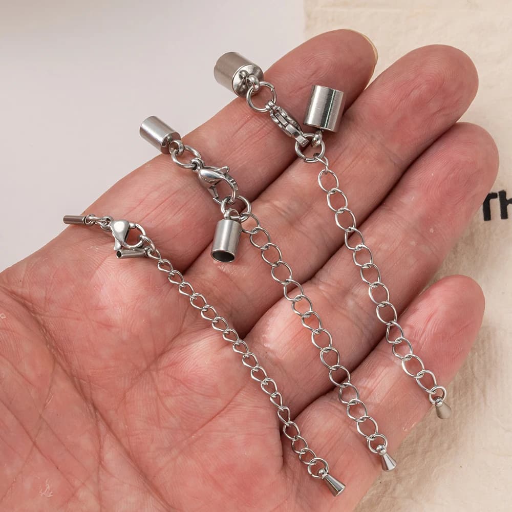 5 Pezzi Ganci a Moschettone in Acciaio Inox per Cordoncino in Pelle, Terminali per Bracciali, Connettori per Catene Estese per Creazione di Gioielli Fai-da-Te