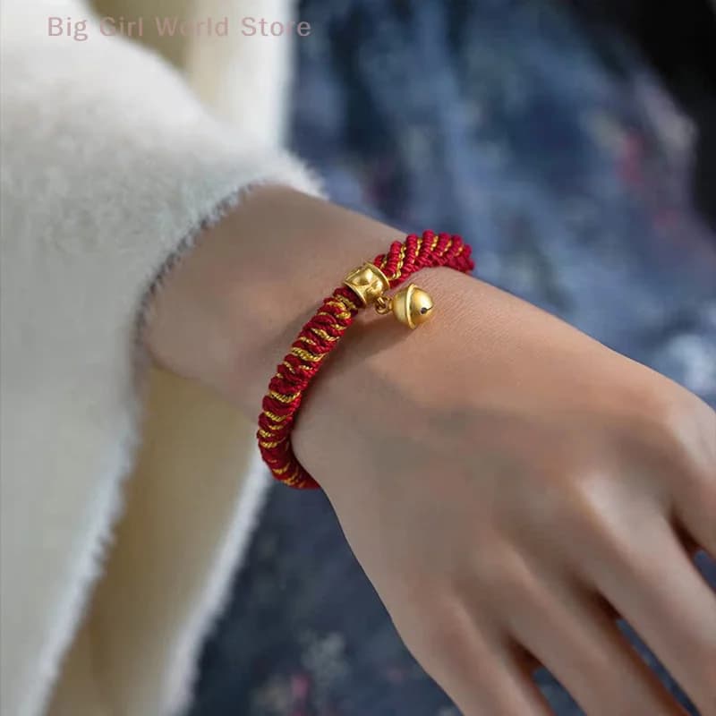 Female Tibetan Bracelet; Hand-woven with Multicolor Strings and Bell Charm for Good Luck