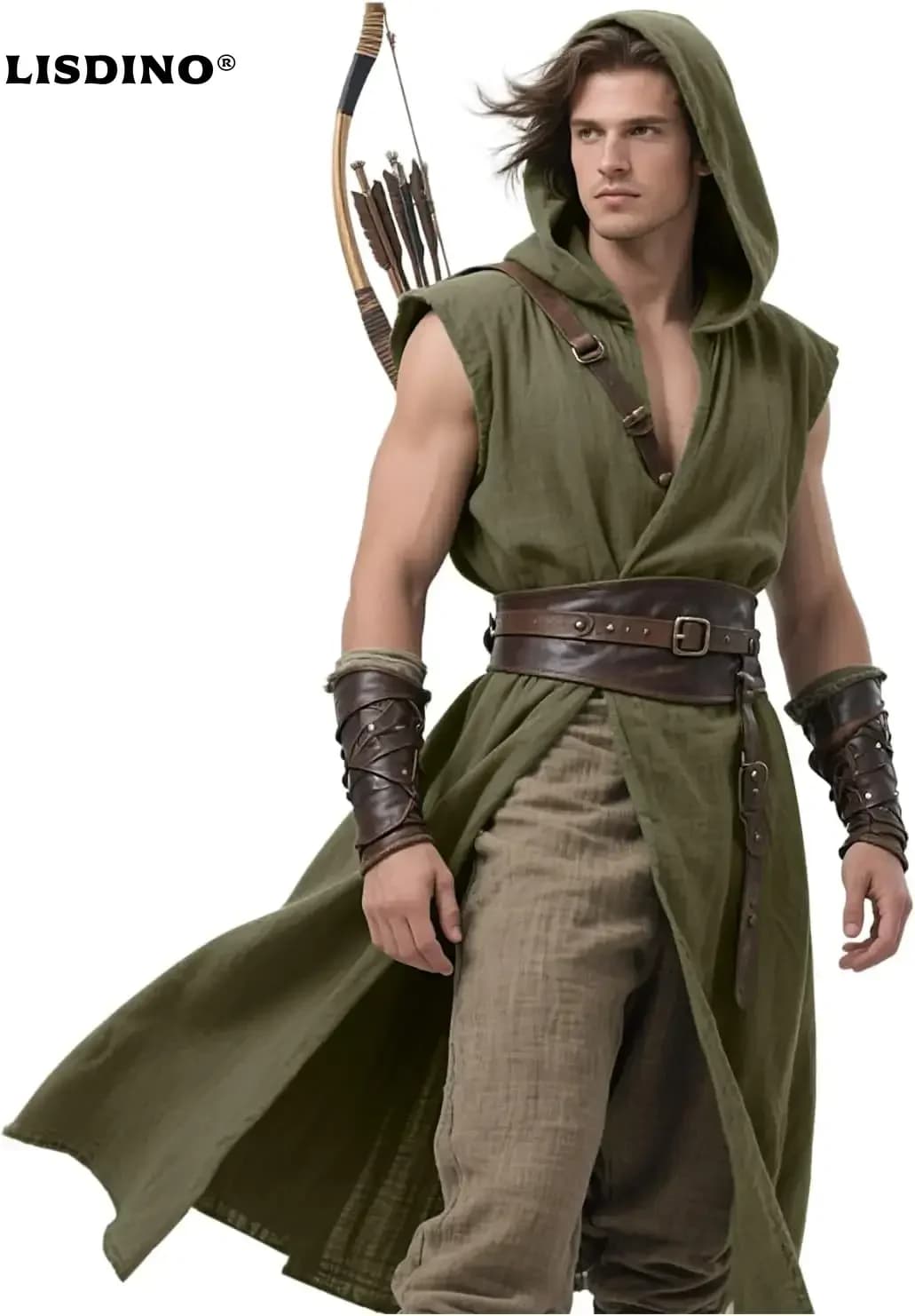 Cappotto medievale con cappuccio da uomo Rinascimentale Tabard senza maniche Tunica Mantello Costume vichingo Holloween Assassin Cosplay