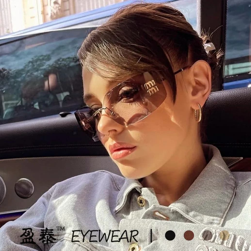 Mujia Y2K Sweet Cool Spice Metal Frameless Sunglasses Women's Zhang Yuanying Personalized Sunglasses Concave-shaped Glasses