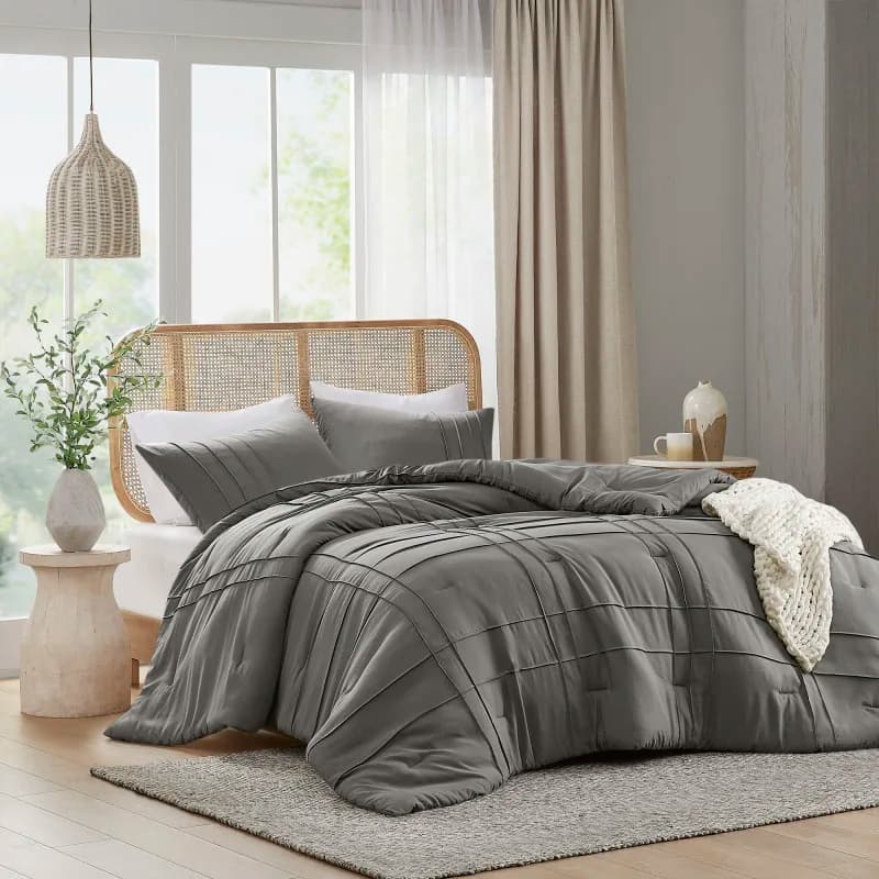 3-Piece Cal King Soft Washed Pleated Comforter Set