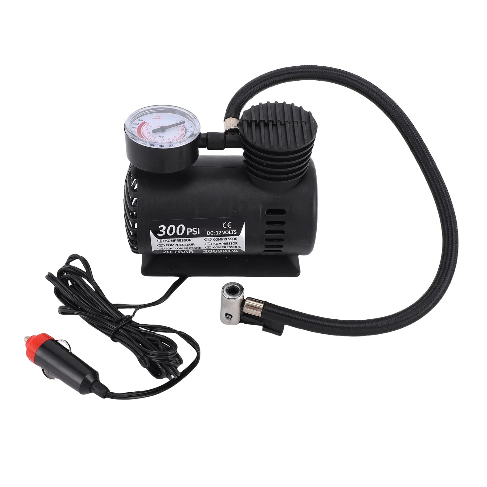 Compressore d'Aria Portatile, Mini Compressore d'Aria, Pompa Gonfiagomme per Biciclette 12 Volt 300 PSI