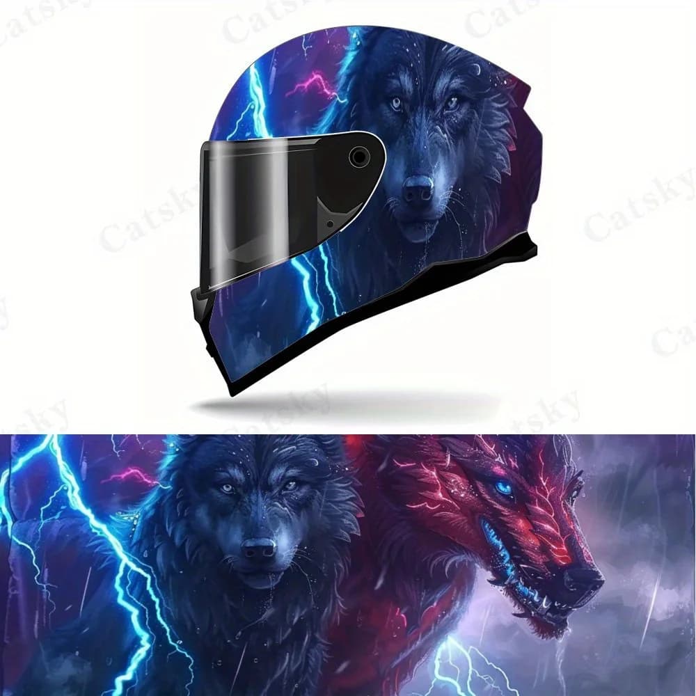 Adesivo per casco Full Face Thunderbolt Twin Wolf - PVC indossabile, decorazione per la modifica della marea del casco da corsa motociclistica, casco Har