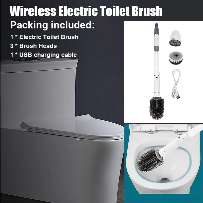 Scopino elettrico per WC da bagno Manico lungo Spazzola per pulizia elettrica wireless in plastica bianca Strumenti per pulizia bianchi ricaricabili tramite USB