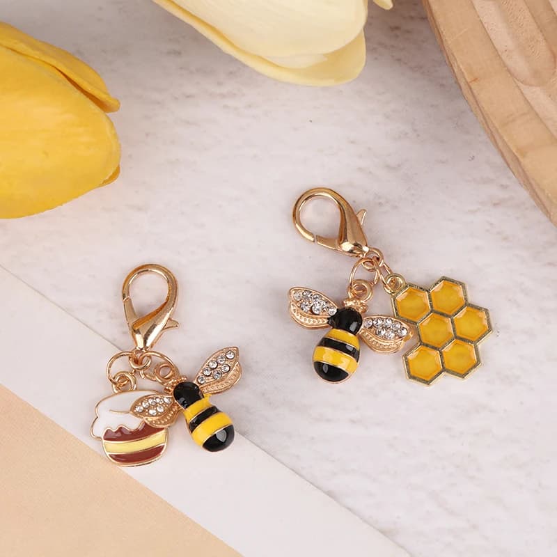 Portachiavi con vaso di miele a nido d'ape carino, regali per gioielli accessori per borse da donna e uomo