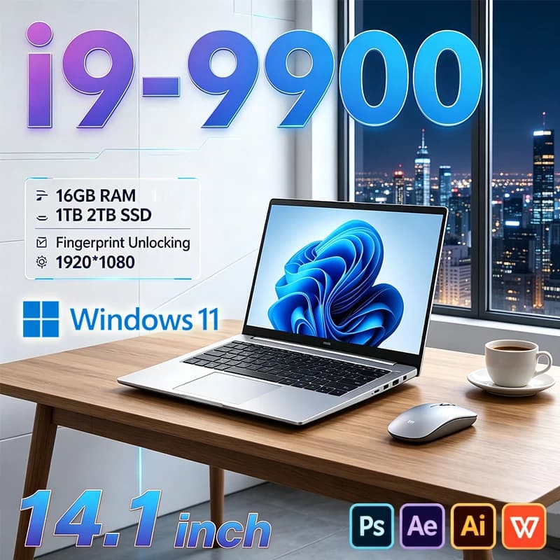 Nuovo Laptop Ultra Sottile 14.1" 16GB RAM 2TB SSD PC da Gaming Display 1920*1080 Computer per Ufficio e Studio PC Windows 11 Pro Intel N3700