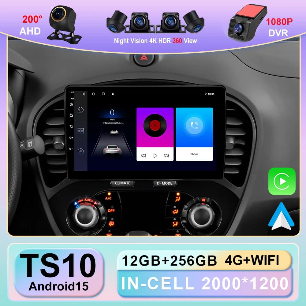 DVD Android 15 Multimedia For Nissan Juke 2011 - 2017 No 2din Carplay Screen Dash Cam Multimedia Reader Navigation GPs No 2din