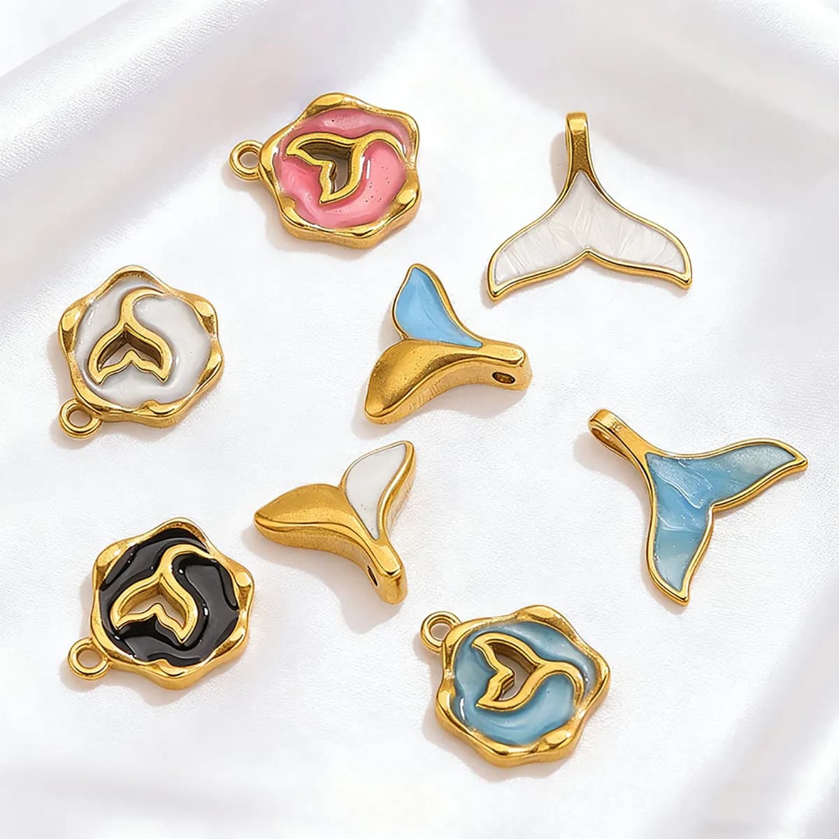 5 ciondoli a coda di sirena in smalto in acciaio inossidabile placcato in oro per collane fai da te, braccialetti, orecchini, creazione di gioielli, forniture all'ingrosso