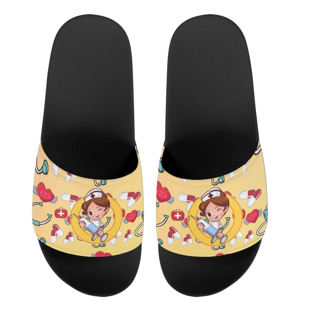 Pantofole da spiaggia estive per donna 2025 Sandali scorrevoli da donna con stampa da infermiera carina Scarpe da bagno casual Pantofole da interno per la casa