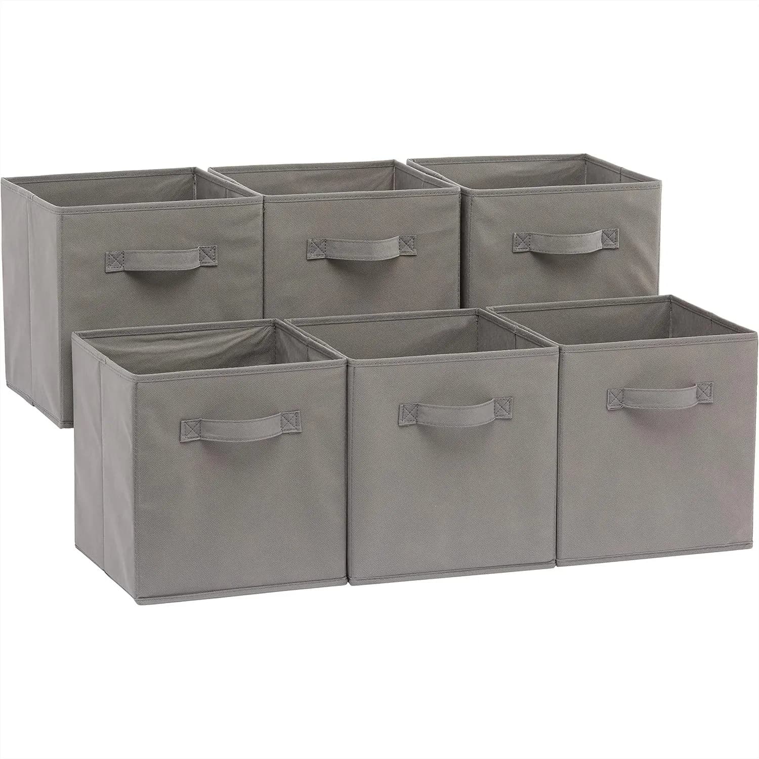 Organizzatori pieghevoli in tessuto con manici, contenitori robusti e richiudibili, 26,7x26,7x27,9 cm, Grigio, Confezione da 6