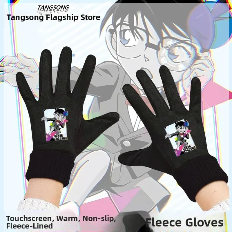 Winter Cycling Gloves Leafed in Pile with Touchscreen, Detective Conan Collection, Ideal for Bikes