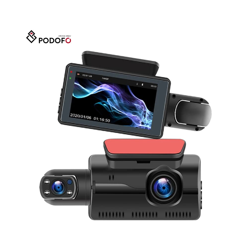 Podofo 3.0" Dash Cam Driving Recorder for Car Front and Interior dual lens DVR Car Parking Retromarcia Night Vision Guide