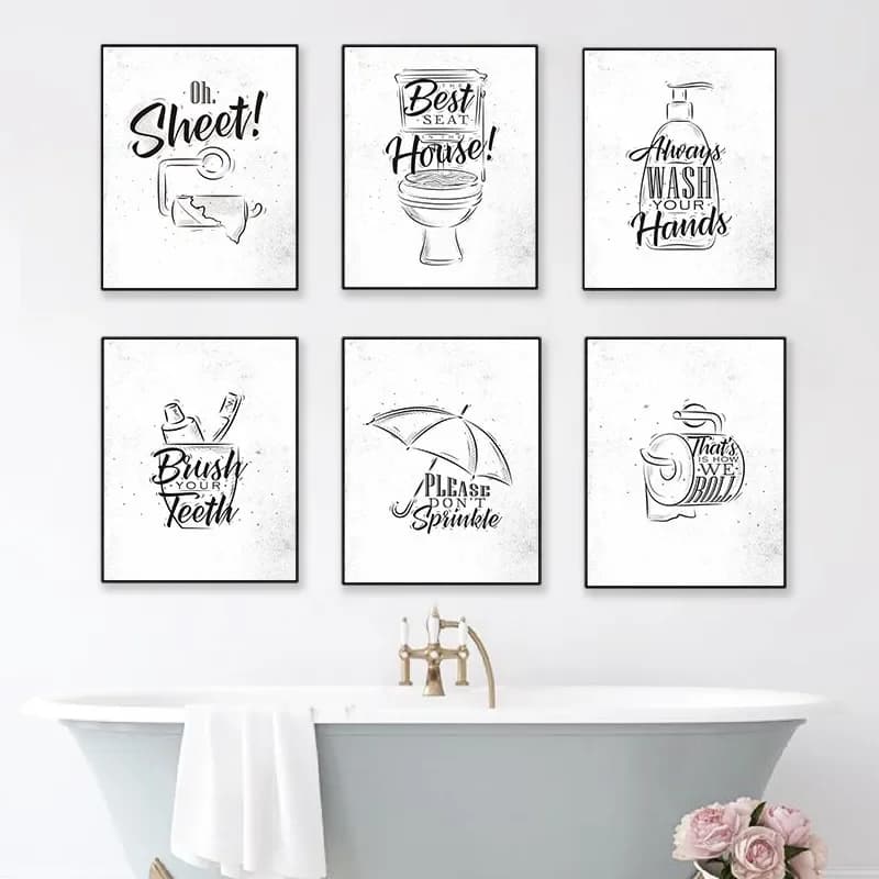 Toilet Quote Picture bagno Wall Art Canvas Painting Poster stampe moda nero bianco bagno Wall Decor Brush Decor Picture