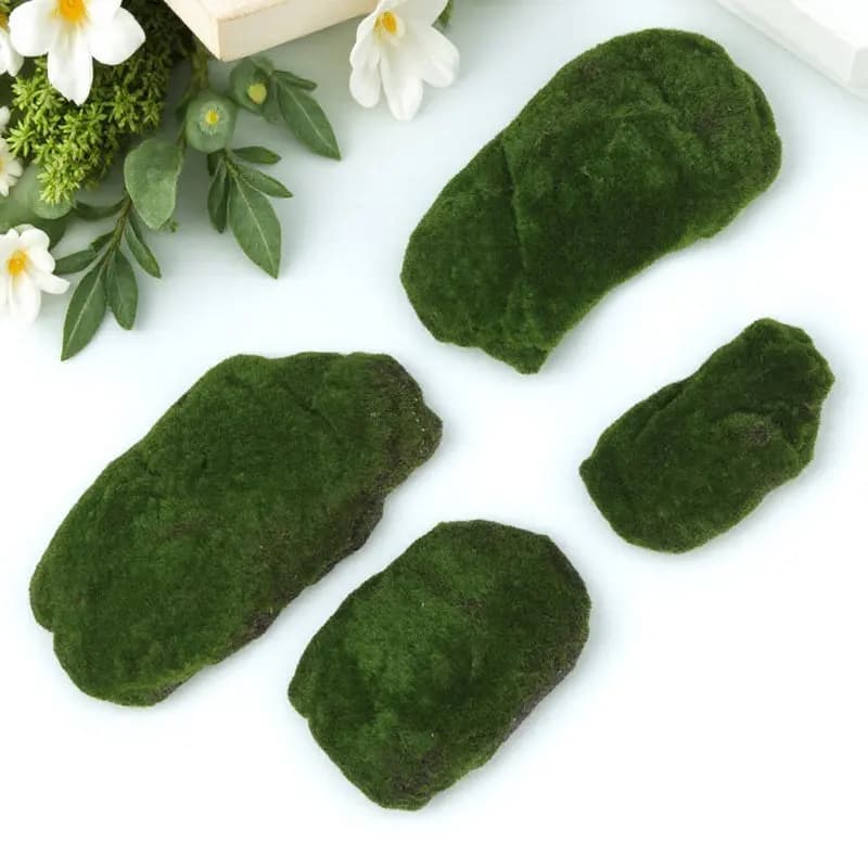 4Pcs Fake Moss Stones Artificial Decorative Faux Rocks for Indoor Plant Pots Garden Craft Projects Fake Moss Preserved