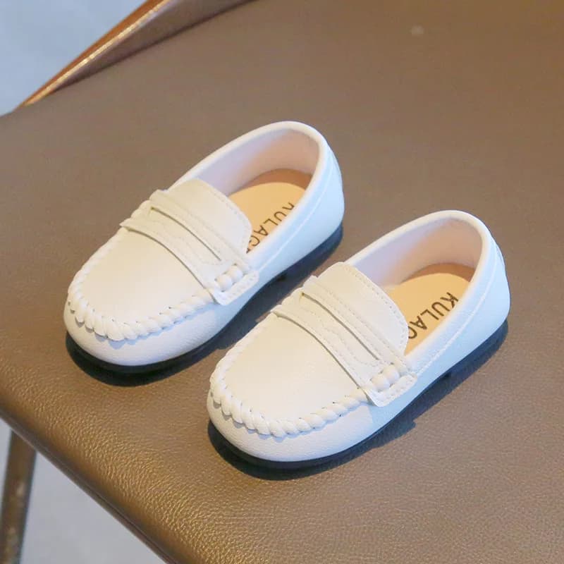 Kids Shoes Soft Leather PU 2024 Spring Autumn Oxford Kids Shoes Moccasins brief-on Brown, White, Black