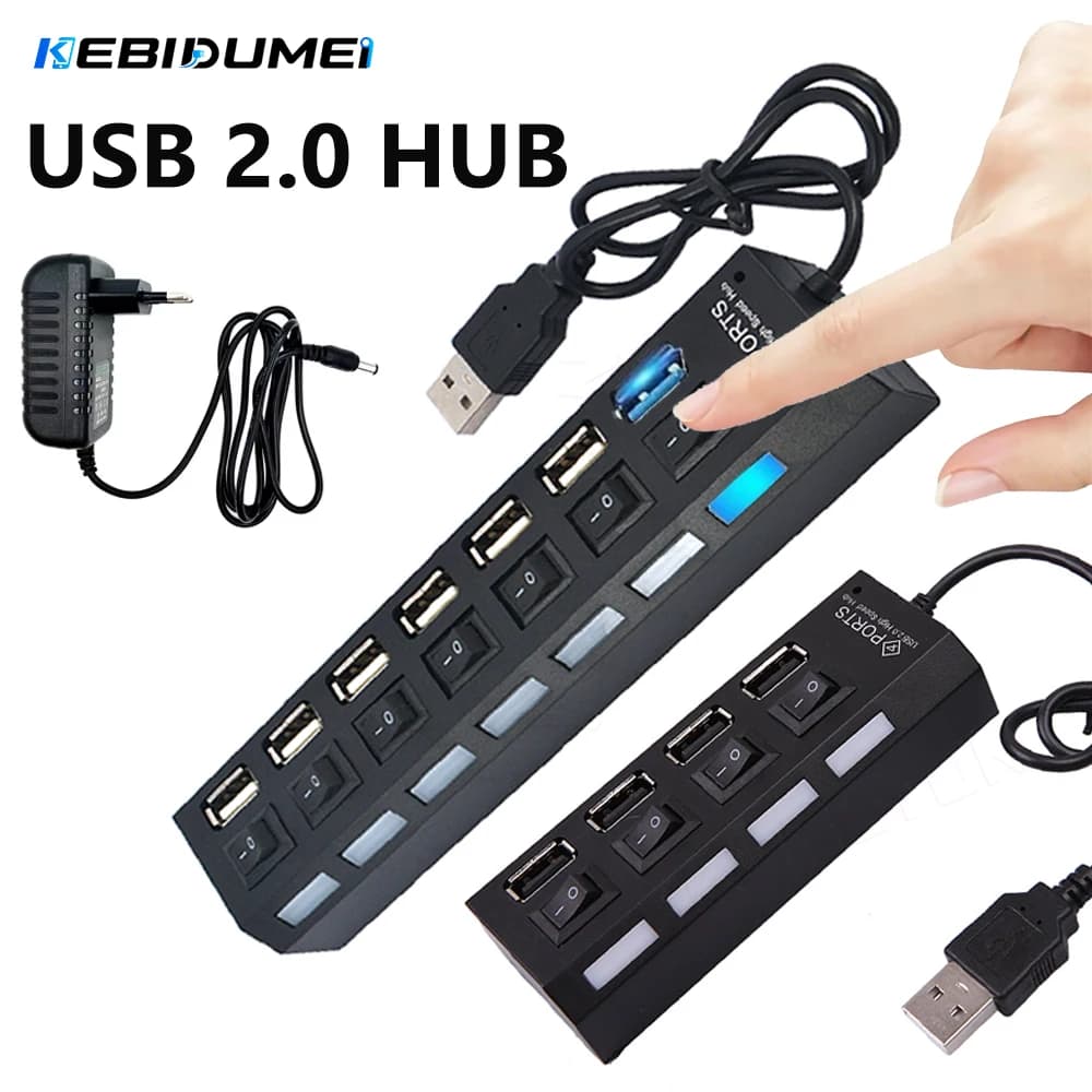 KEBIDUMEI 7 Port USB 2.0 HUB Multi Splitter Expander With Independent Switch USB Dock Station Computer Accessories For PC Laptop