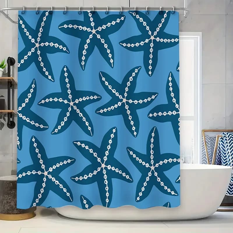 Blue Ocean Starfish Shower Curtain Waterproof Bath Decor Fabric Print