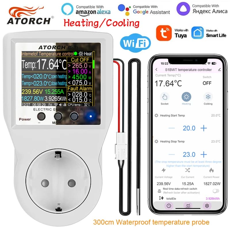 16A Tuya WIFI Termostato Intelligente Presa Spina di Uscita Regolatore di Temperatura A Distanza Interruttore del Timer Raffreddamento Riscaldamento Sensore NTC 3M