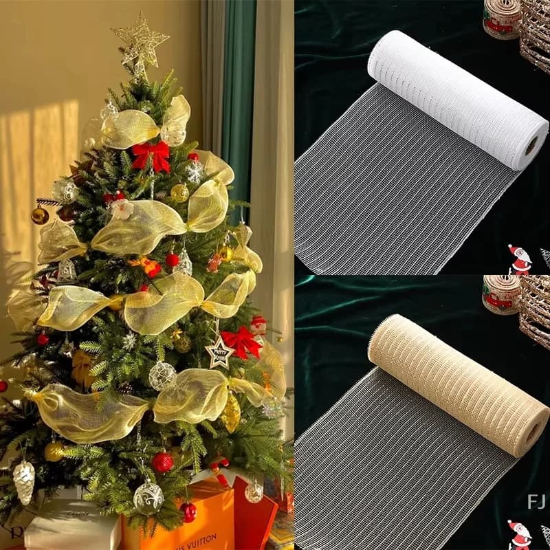 [YU] 26 cm 10 metri Rete da pesca Filato Nastro natalizio Decorazione fai da te Ghirlanda Accessori per la decorazione dell'albero di Natale