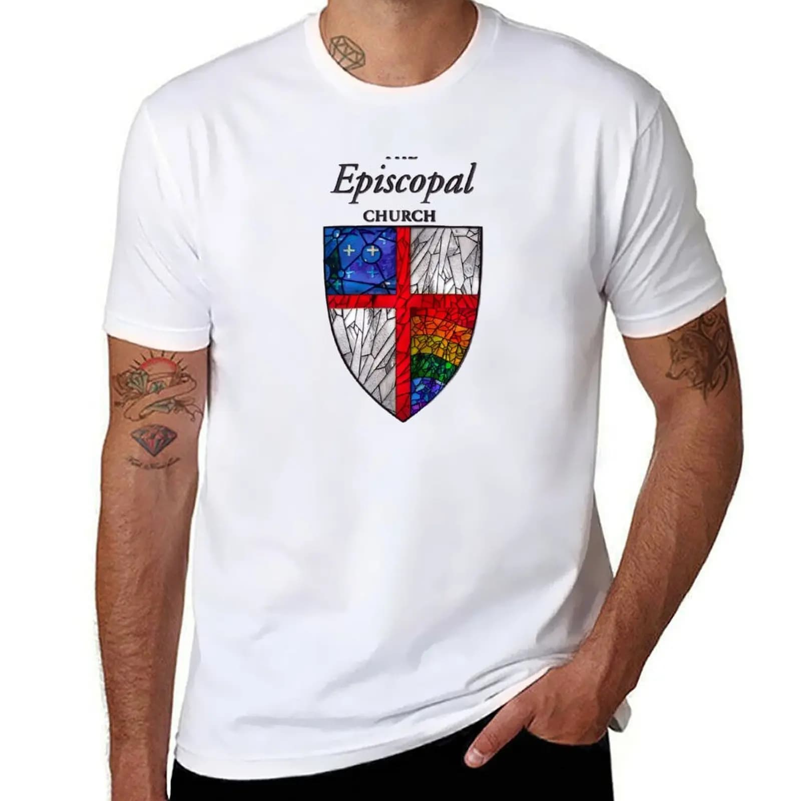 T-shirt sportiva traspirante da uomo con motivo vetro di chiesa epossicano