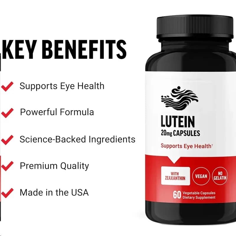 Supplements of lutein and zeaxanthin, 20 mg eye vitamin containing lutein, vegetarian, no jelly, 60 vegetable capsules